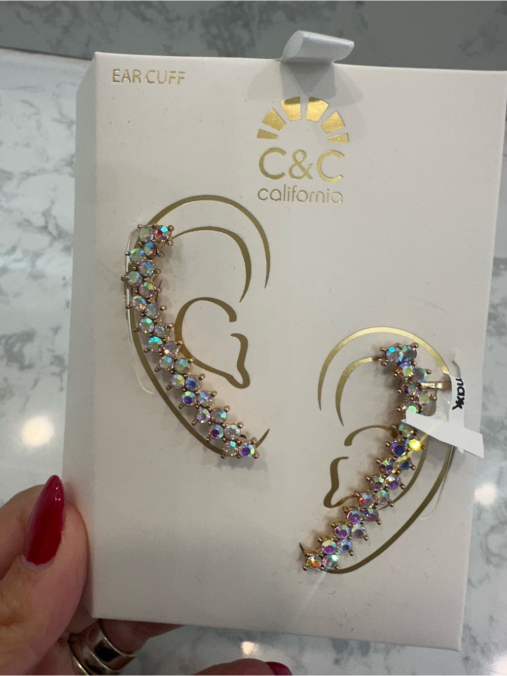 C&C California Iridescent Crystal Ear Cuffs in Gold